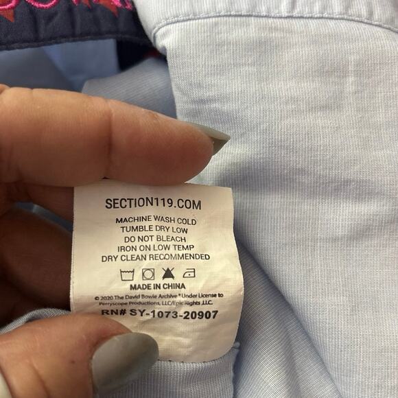 SEC 119 David Bowie Blue Casual Button Up Mens XL Embroidered Cuff Lightening - Picture 8 of 14